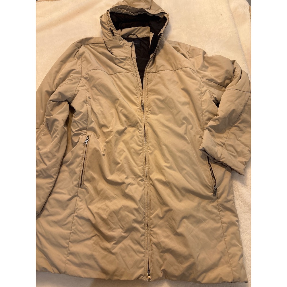 Banana Republic Mens XXL Tan Khaki Hooded Parka Full Zip Insulated Jacket Coat
